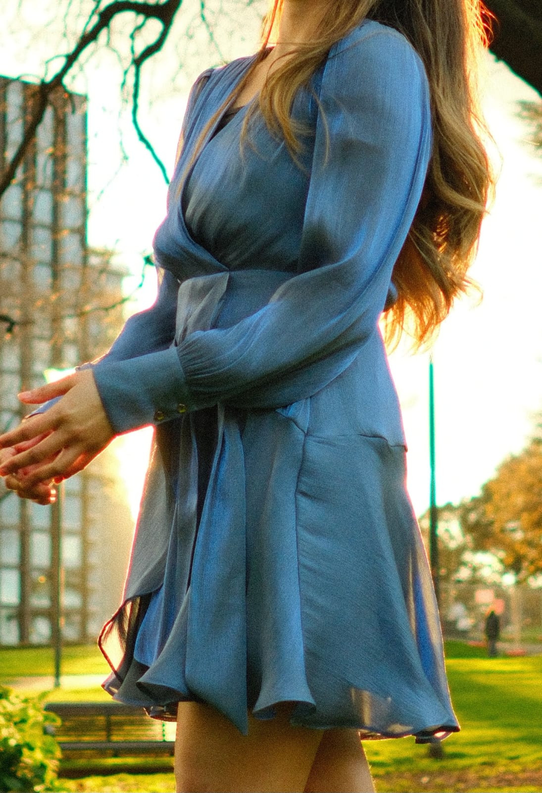 metallic blue mini dress