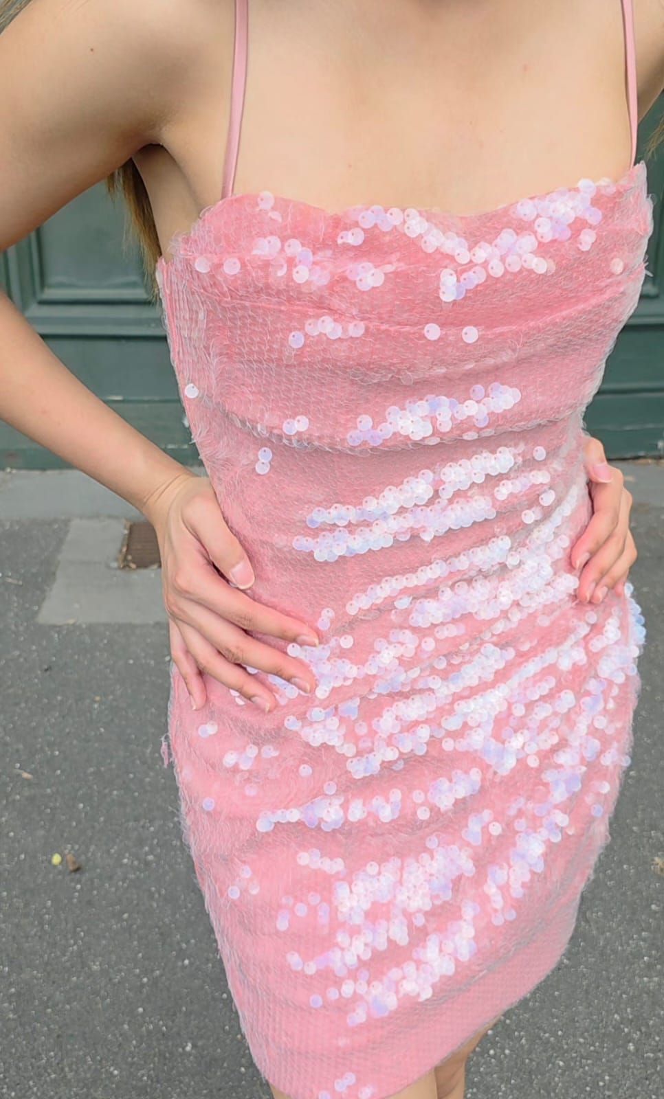 pink sequin mini dress