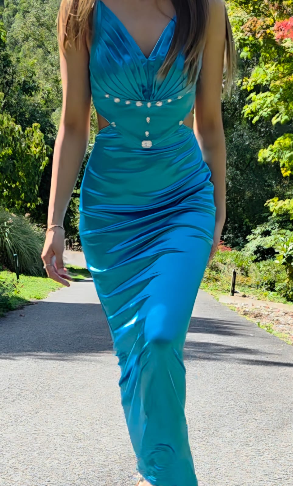 blue silky mermaid maxi dress
