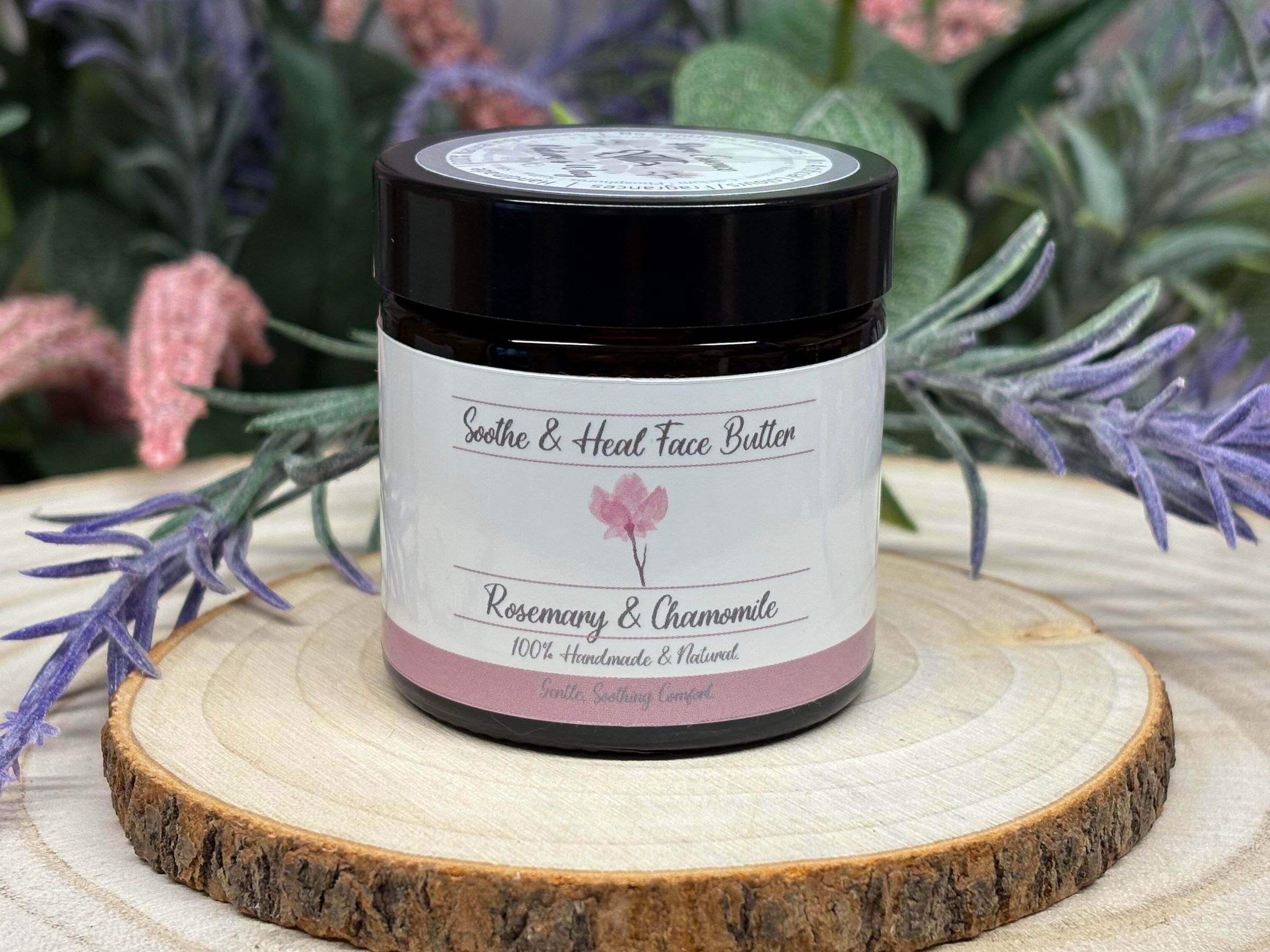 Soothe & Heal Face Butter is designed for skin that needs calm, repair, and lasting moisture. Grass-fed tallow and shea deeply nourish, while jojoba, squalane, and olive oil infused with comfrey strengthen the barrier and soothe sensitivity. Rosehip and castor oils aid repair and softness, while chamomile delivers powerful calming properties for redness or irritation. Arrowroot keeps skin looking matte and non-greasy, while rosemary extract, vitamin E, and a touch of rosemary essential oil supply antioxidants to further support healing and protection. The formula is ideal for post-shaving, sun exposure, or dryness—absorbing quickly and leaving your skin gently comforted and resilient. Soothe & Heal Face Butter is perfect for sensitive or stressed complexions, restoring softness and balance with every use. Enjoy calmer, healthier skin in your daily care ritual, with a carefully crafted blend that feels light but delivers deep results.
