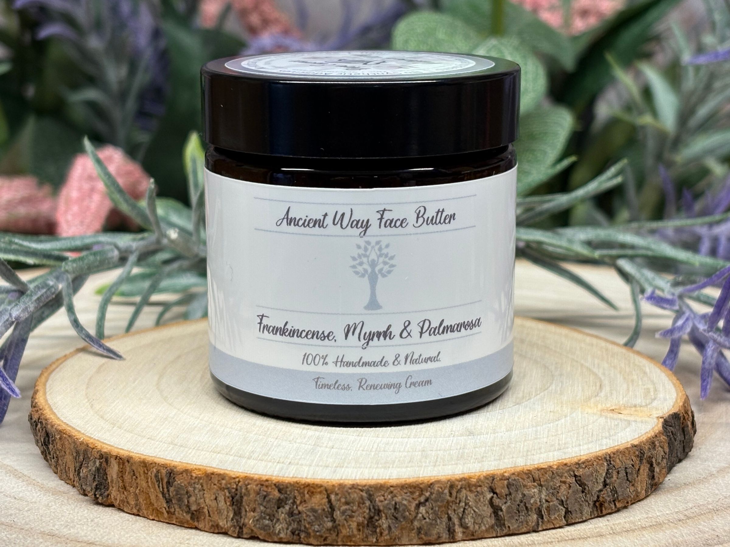 Ancient Way Face Butter is crafted for deep nourishment and balanced repair, drawing on a blend of botanicals revered for gentle healing. Grass-fed tallow and shea provide lasting hydration and barrier support, while black seed and castor oils assist in resilience and skin renewal. Calendula-infused jojoba, rosehip, and argan deliver essential fatty acids and natural vitamins to encourage glow and smoothness. Olive oil infused with calendula adds extra comfort for sensitive or tired complexions, while squalane ensures a silky, lightweight finish. Arrowroot keeps the butter non-greasy, and vitamin E helps protect against environmental stress. A harmonious blend of frankincense, myrrh, palmarosa, and rosemary extract supplies antioxidants and a tranquil herbal aroma—ideal for those wanting a peaceful ritual for clarity and repair. Ancient Way Face Butter is your daily invitation to radiant, soothed, and naturally balanced skin, inspired by the wisdom of plant-based self-care.