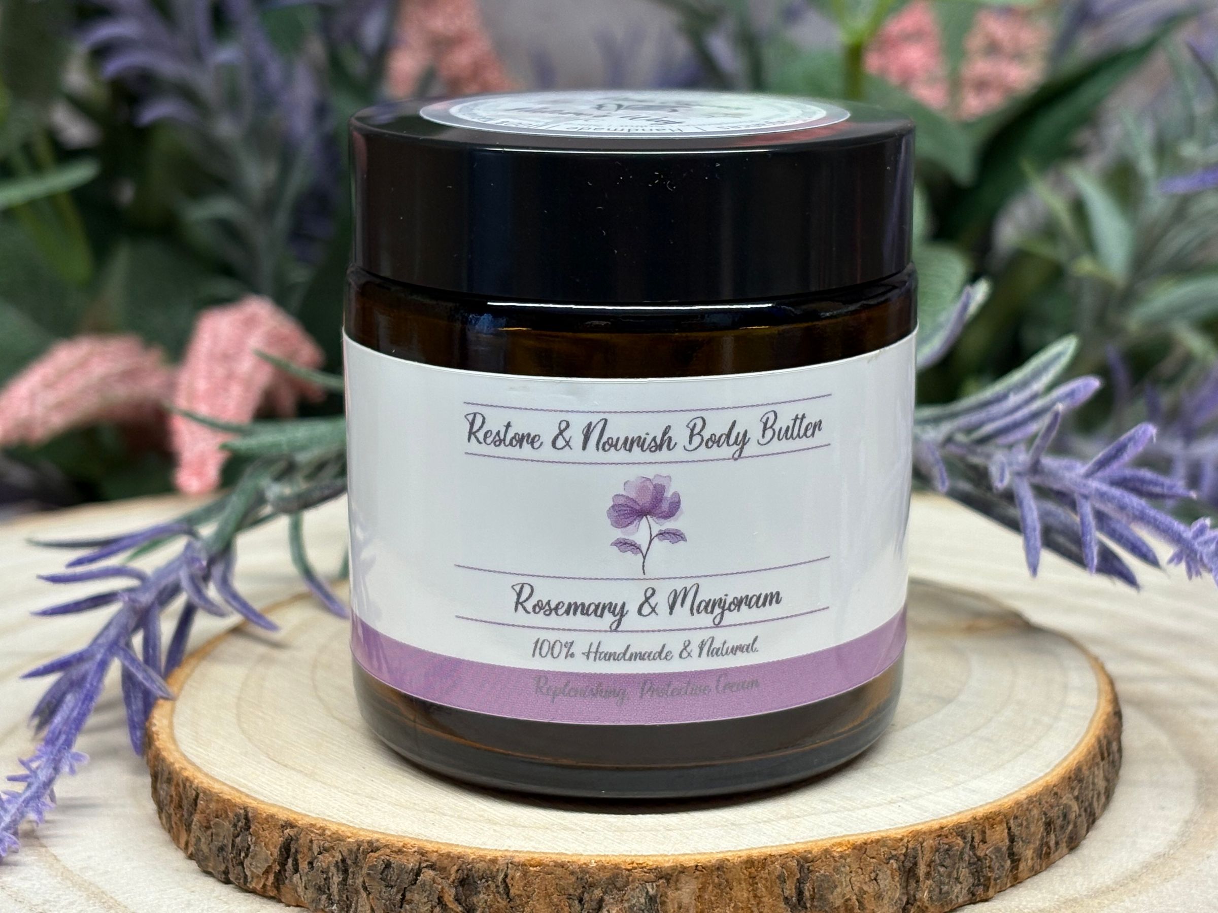 Renew and comfort your body with Restore & Nourish Body Butter—a rich, nourishing formula for deep hydration and lasting repair. Grass-fed tallow, shea, jojoba, calendula, and rosehip oils provide intensive moisture to areas prone to dryness, roughness, or environmental stress. Olive oil infused with rosemary, castor, and squalane strengthen and fortify the barrier, while arrowroot ensures a smooth, breathable finish with no greasy residue. Rosemary extract and vitamin E defend against oxidative damage and support skin recovery, while marjoram and rosemary supply gentle herbal notes and calming benefits. Designed for daily use after showers, time outdoors, or whenever your skin needs a restorative boost, Restore & Nourish Body Butter absorbs efficiently, leaving skin supple, soothed, and shielded from everyday wear. Experience the renewal and comfort of botanically powered care with every application—your skin’s secret to sustained health and radiance.