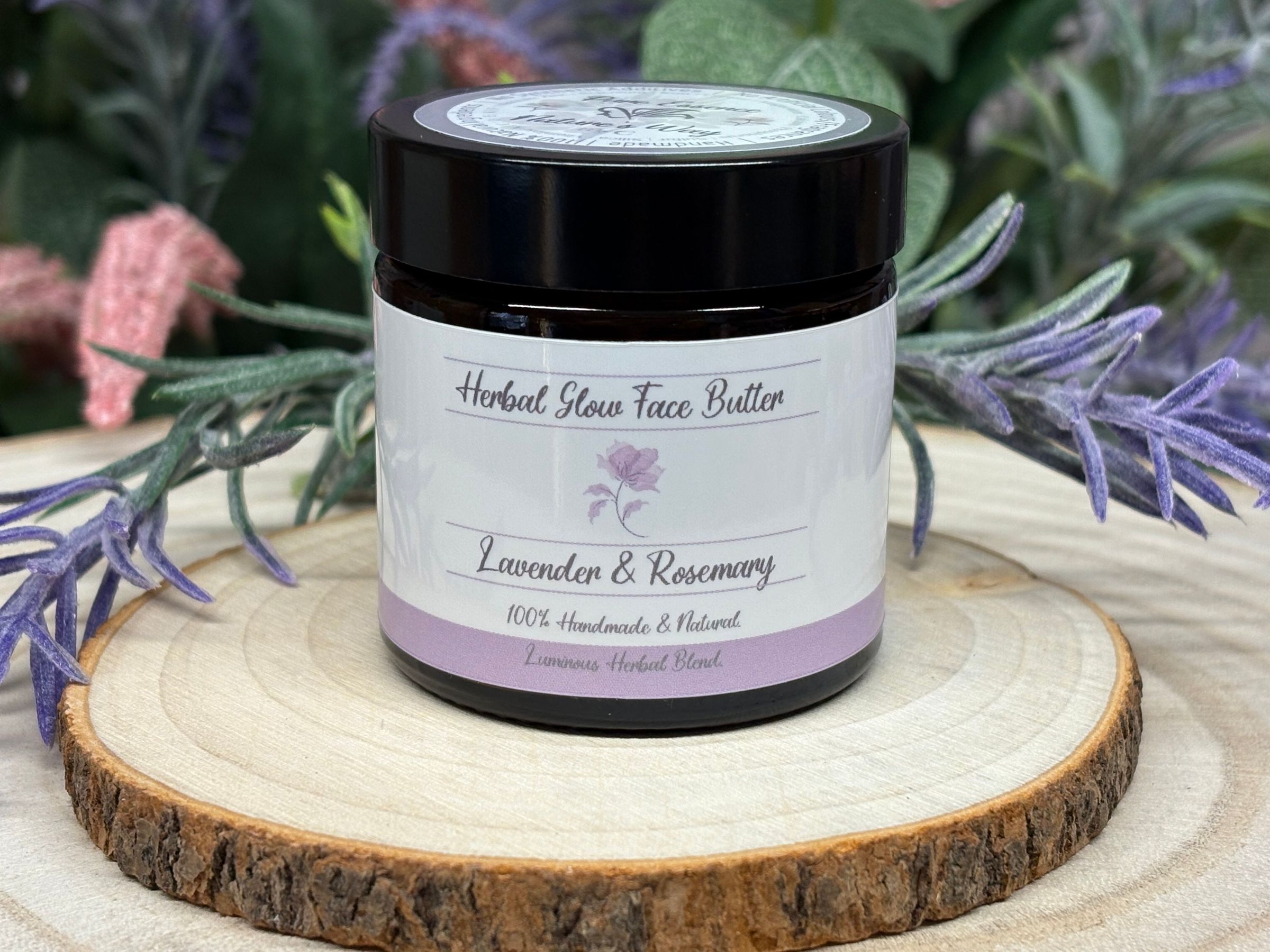 Transform your complexion with the gentle magic of Herbal Glow Face Butter. This soothing formula features a potent base of grass-fed tallow, shea butter, and olive oil infused with rosemary, working together to deeply nourish and protect delicate facial skin. Lavender essential oil and flower extract provide calming and anti-inflammatory effects, reducing redness, helping quiet breakouts, and minimizing sensitivity. Squalane, rosehip, jojoba, and coconut oils supply balanced hydration and a natural vitamin boost, improving texture and supporting renewal. Arrowroot powder offers a smooth matte finish, ideal for keeping shine under control, while rosemary extract and vitamin E provide potent antioxidant benefits to shield skin from stress and pollution. Herbal Glow Face Butter suits sensitive, stressed, or dry complexions and those seeking a floral ritual to encourage clarity and calm. Use morning and night to enjoy skin that feels comfortable, soothed, and naturally renewed. 