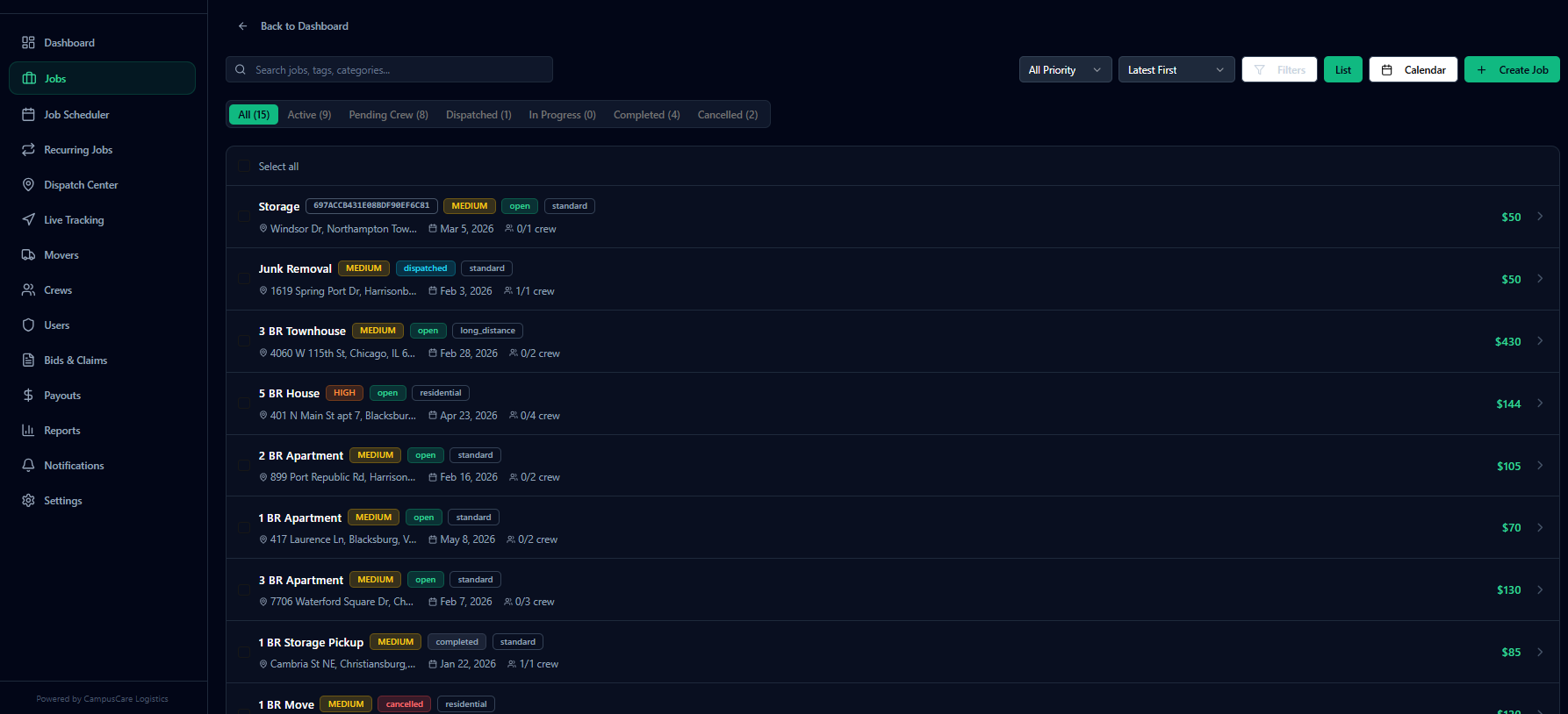 RouteForge Mover Dashboard 