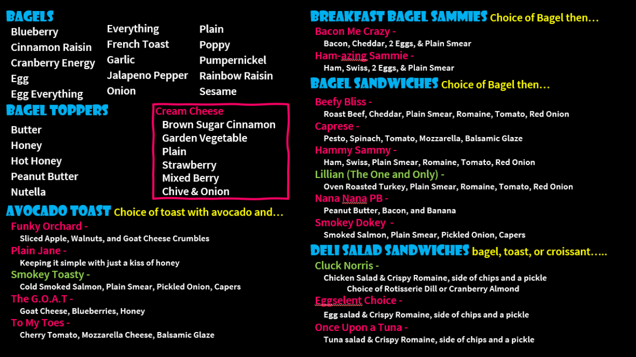 Bagels, Toasts, Sandwiches
