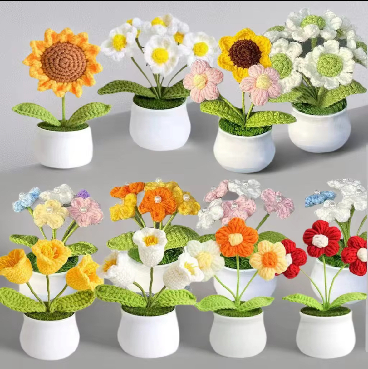 Crochet Flowers in Pots