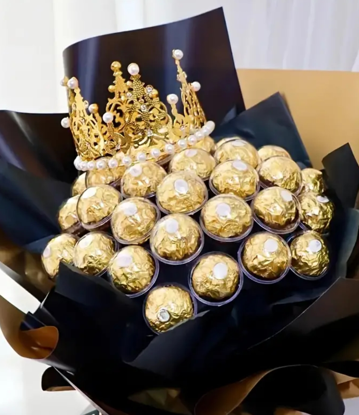 Hazelnut Ferrero Rochers Bouquet with Crown