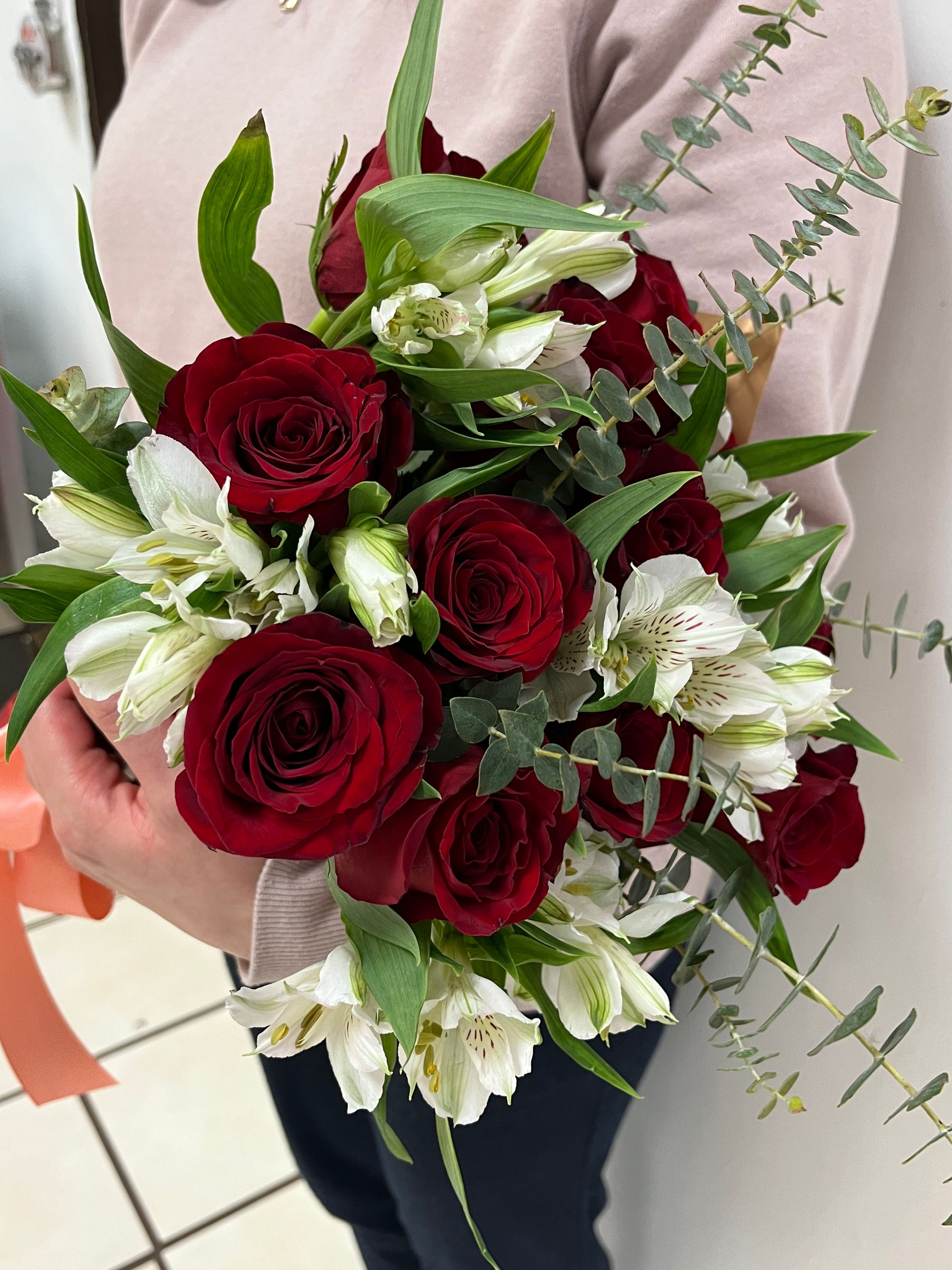 Dozen of Red Roses with Alstroemerias and Eucalyptus