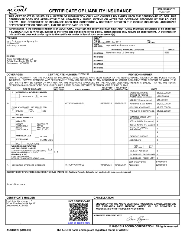 Fixed Right Handyman | Handyman Services in Cottonwood, AZ's image