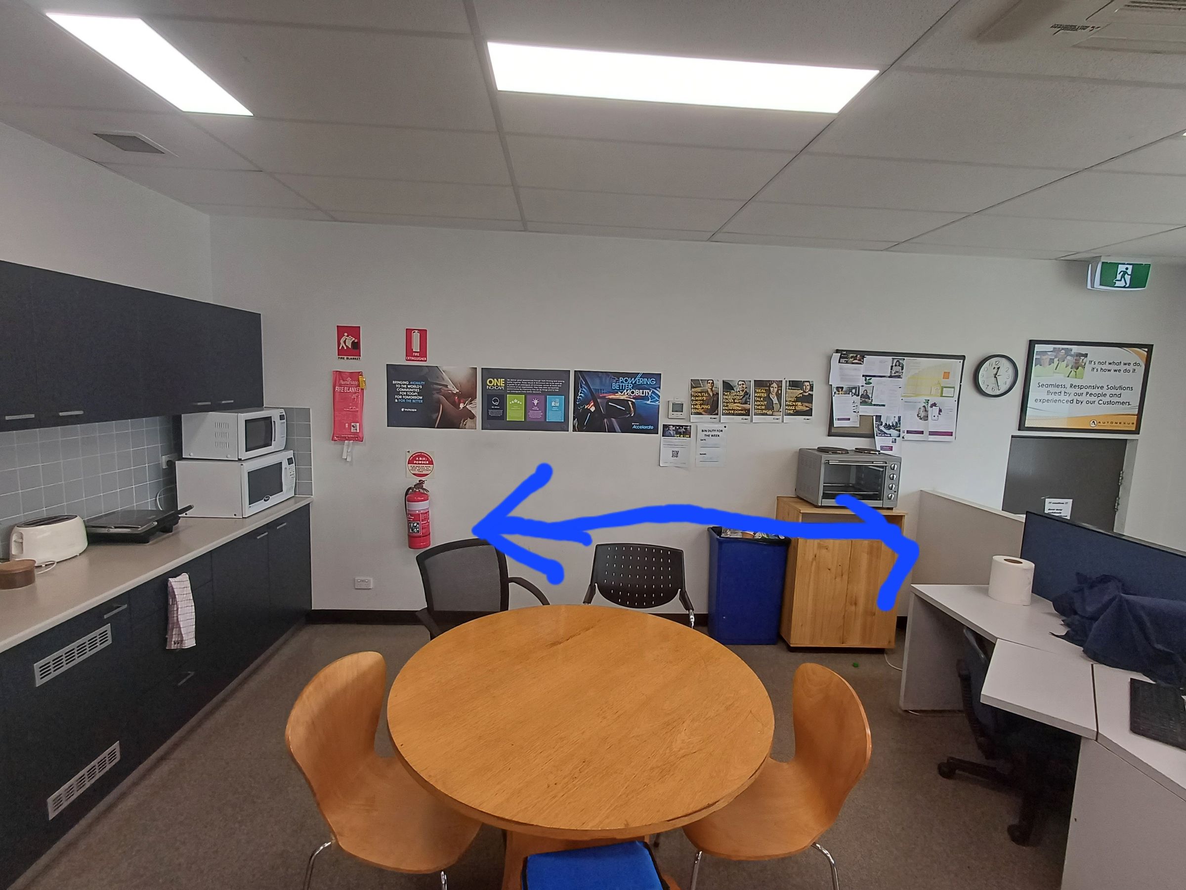 Old lunchroom layout - in need of more bench space to accommodate more microwaves and new coffee machine