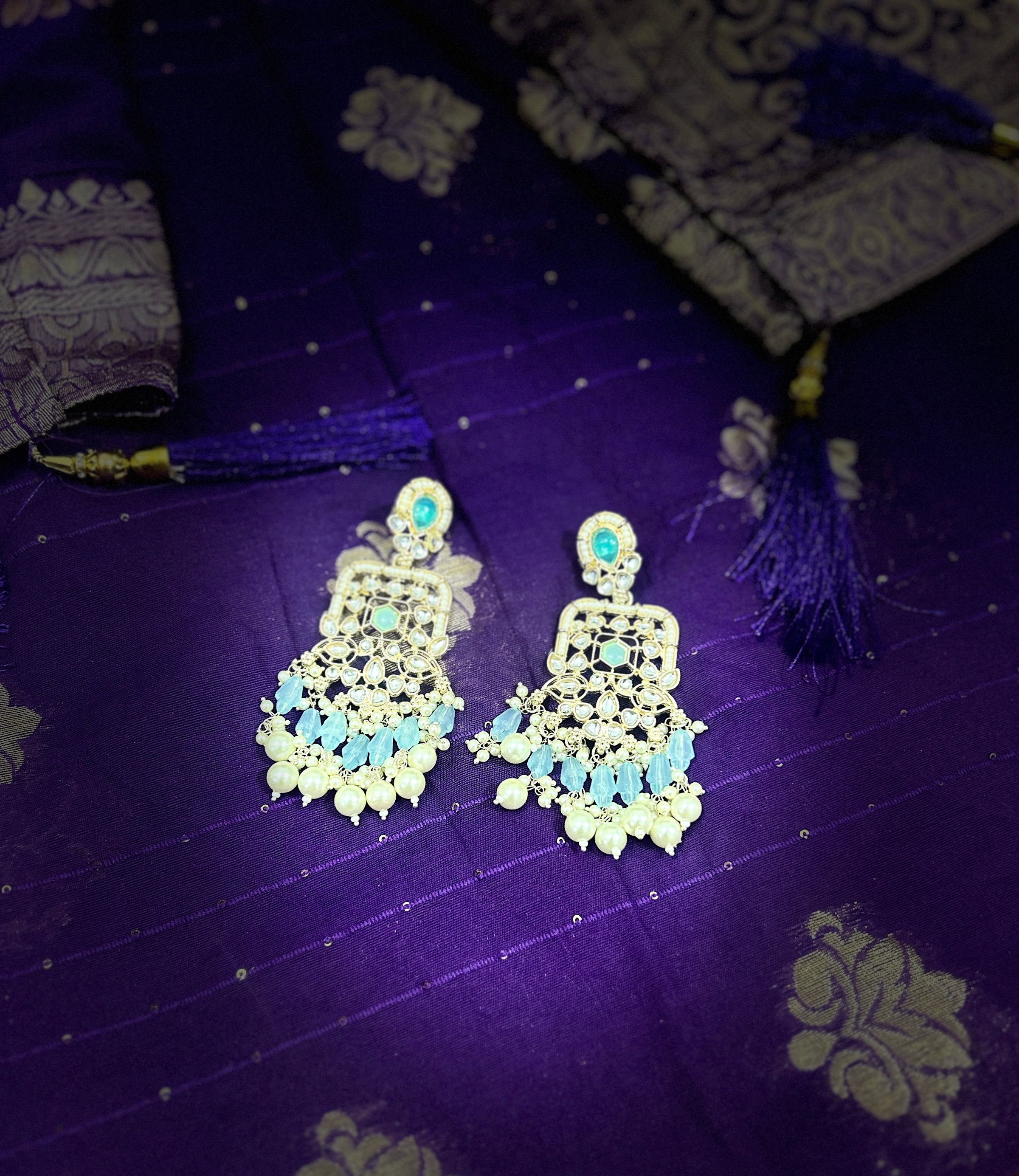 Kundan pearl Sky Blue jhumka