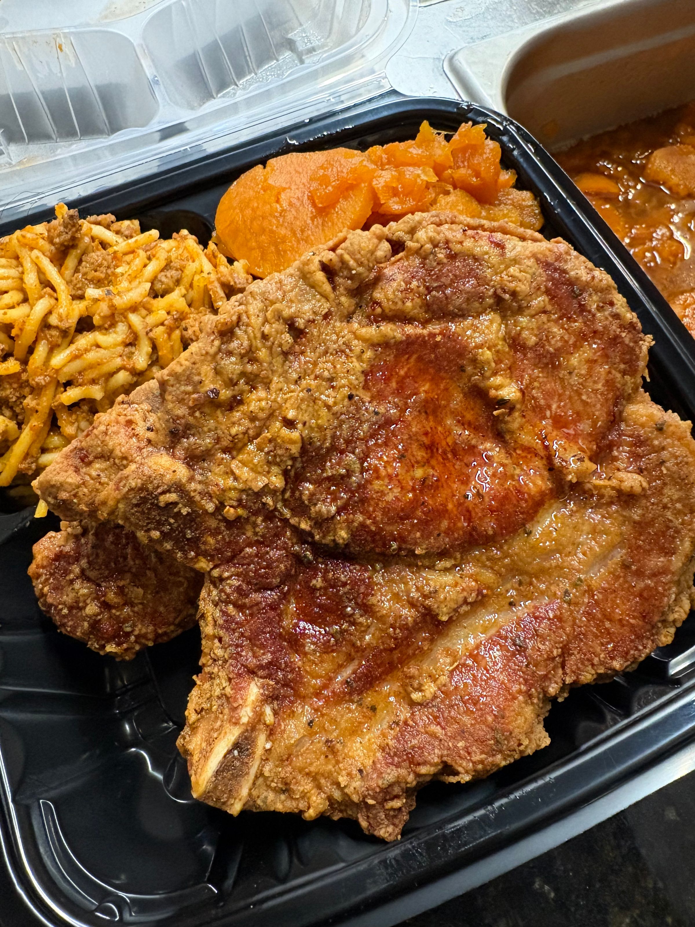 pork chops yams spaghetti