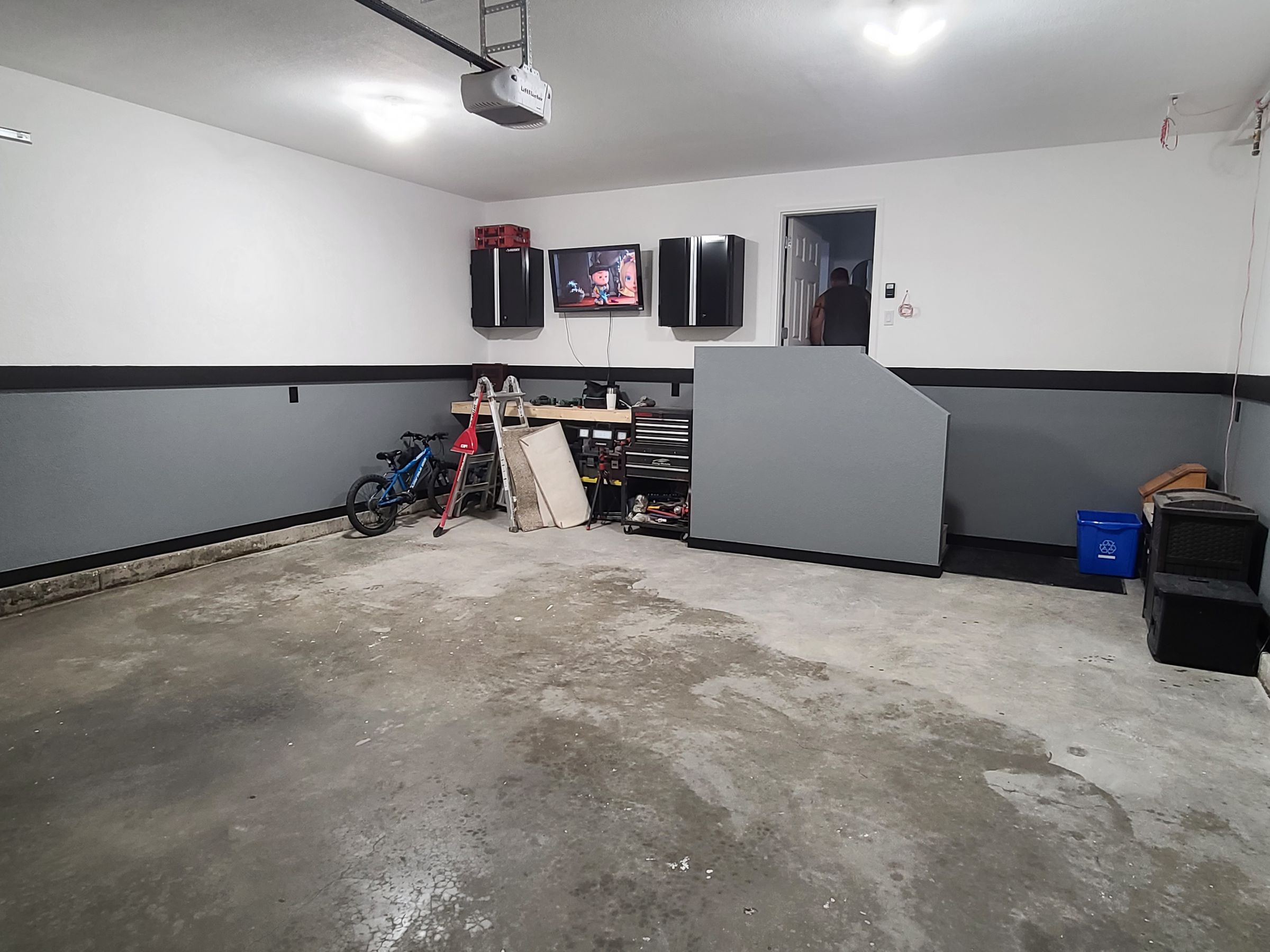 Garage mud and tape, paint with textured wall