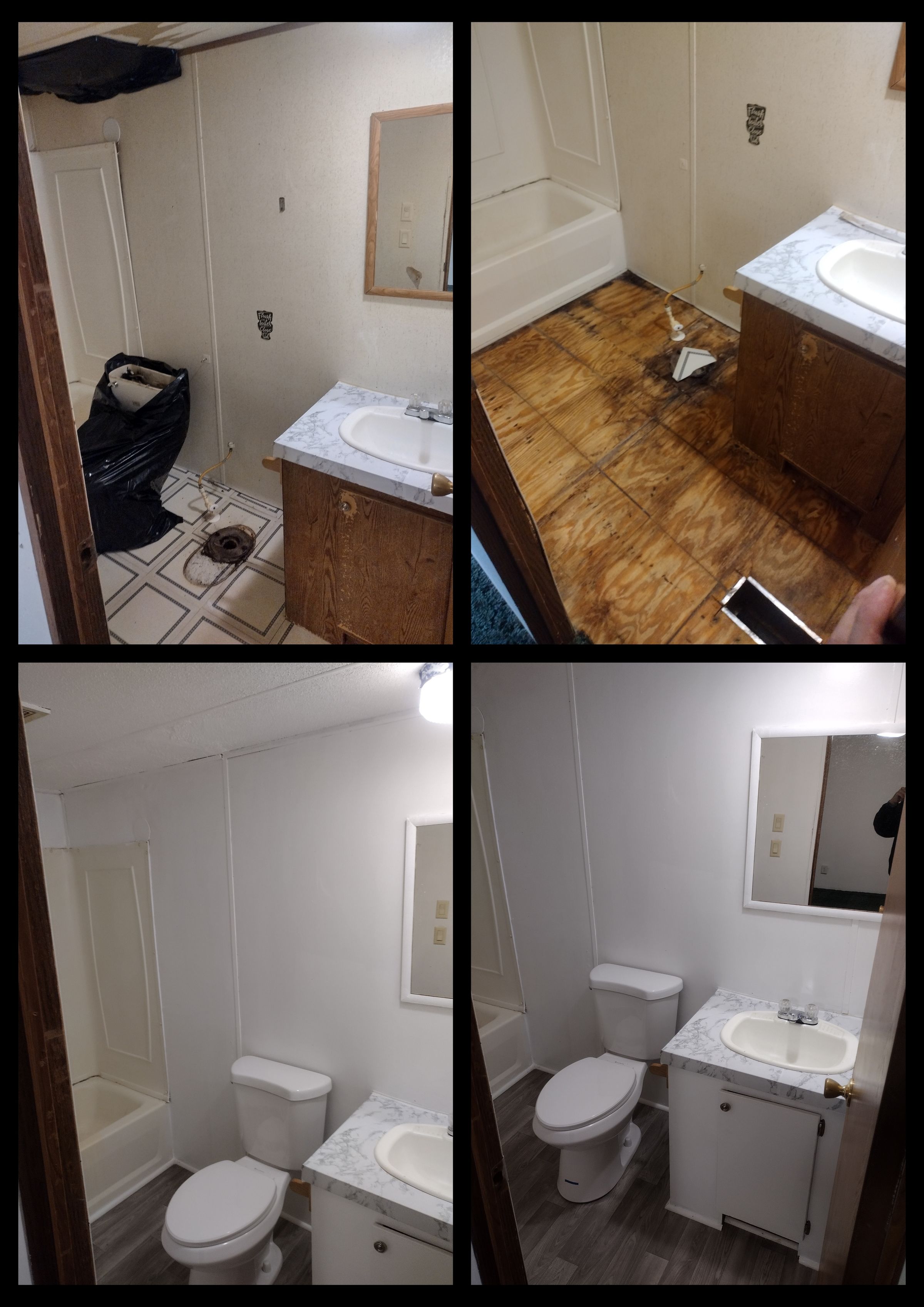 hole in the ceiling and everything was painted and replaced except the tub and vanity we actually saved it by sanding and paint