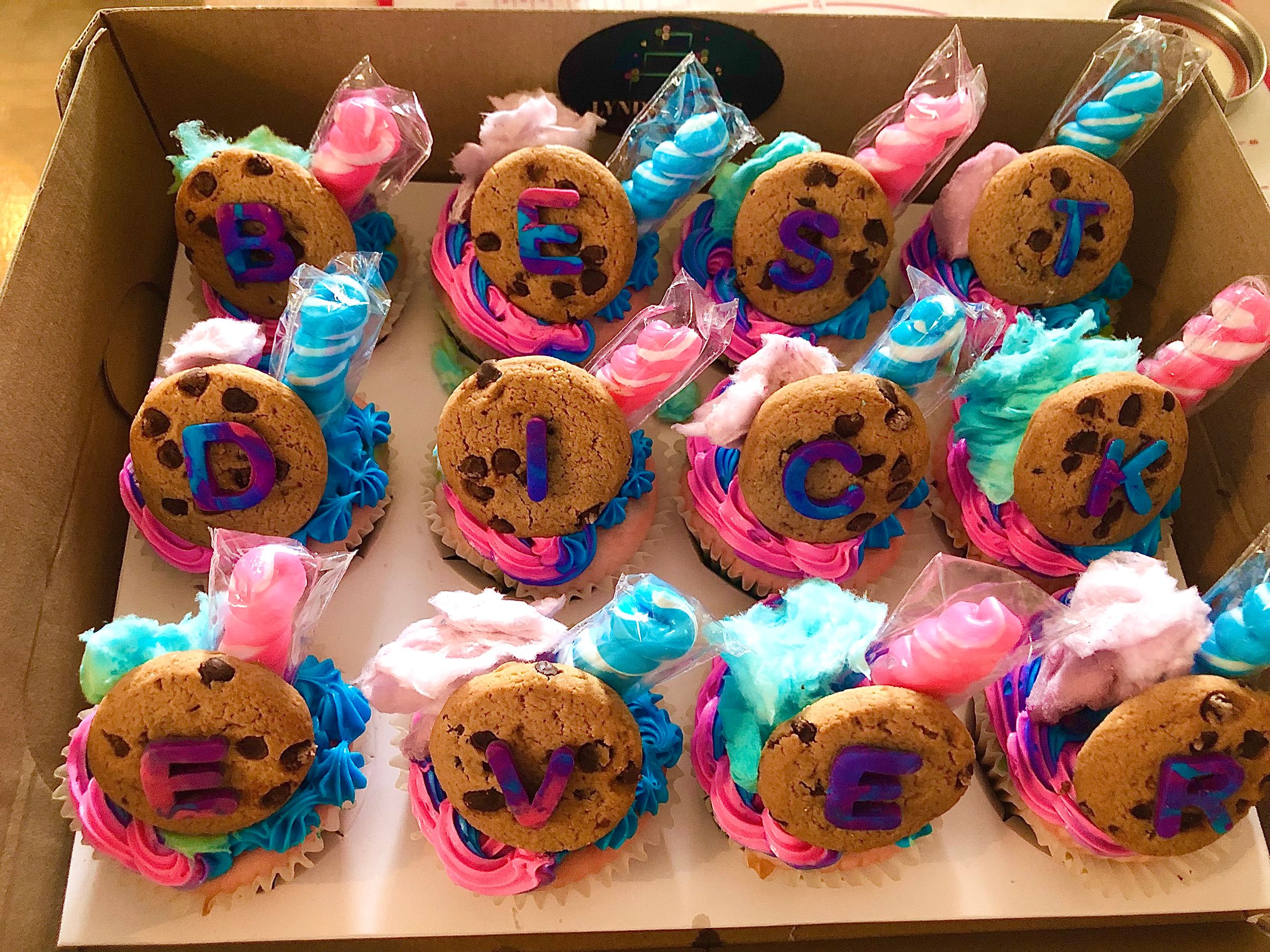Custom Cottom Candy Themed Cupcakes. 