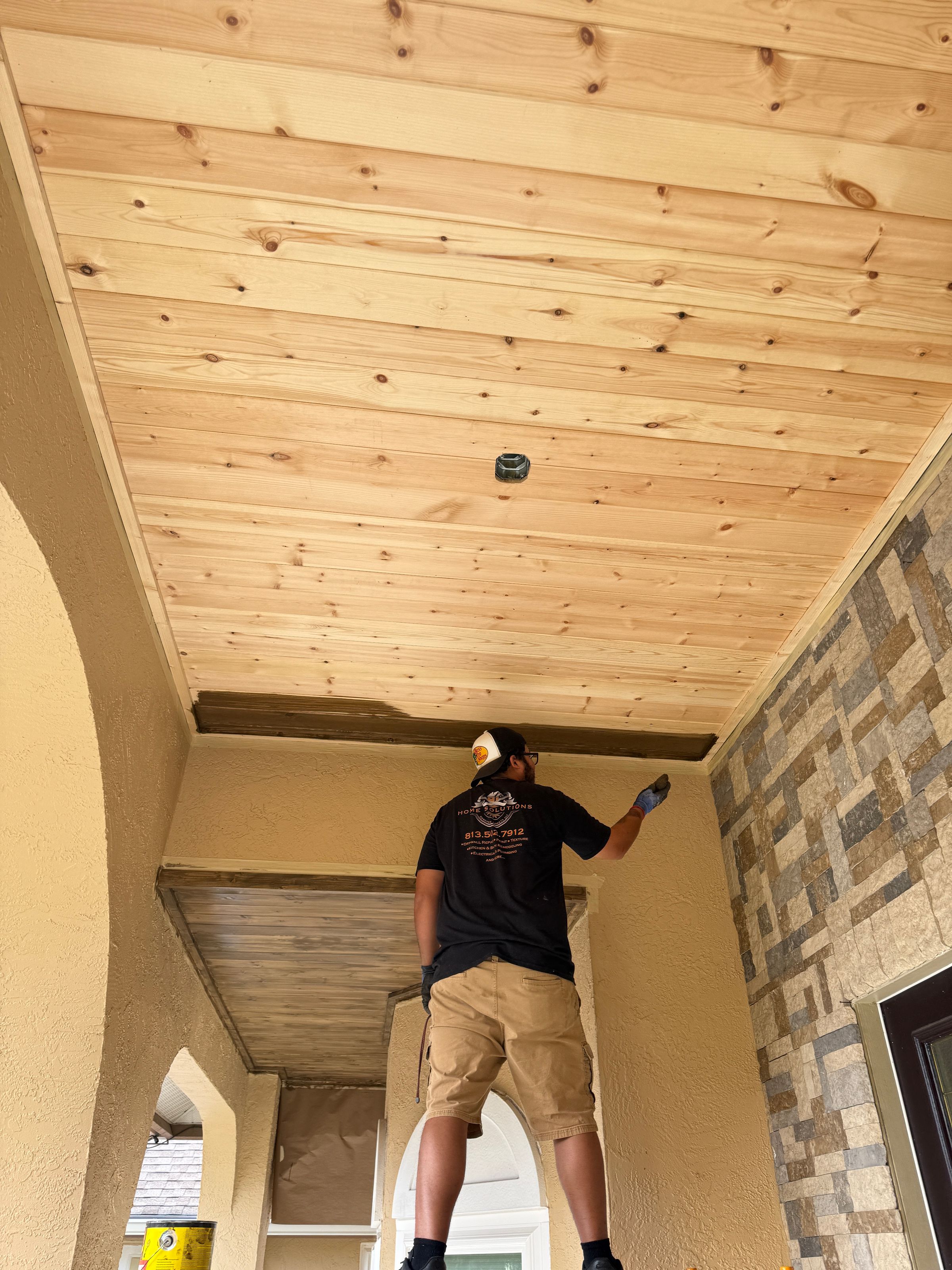 Staining wood ceilings