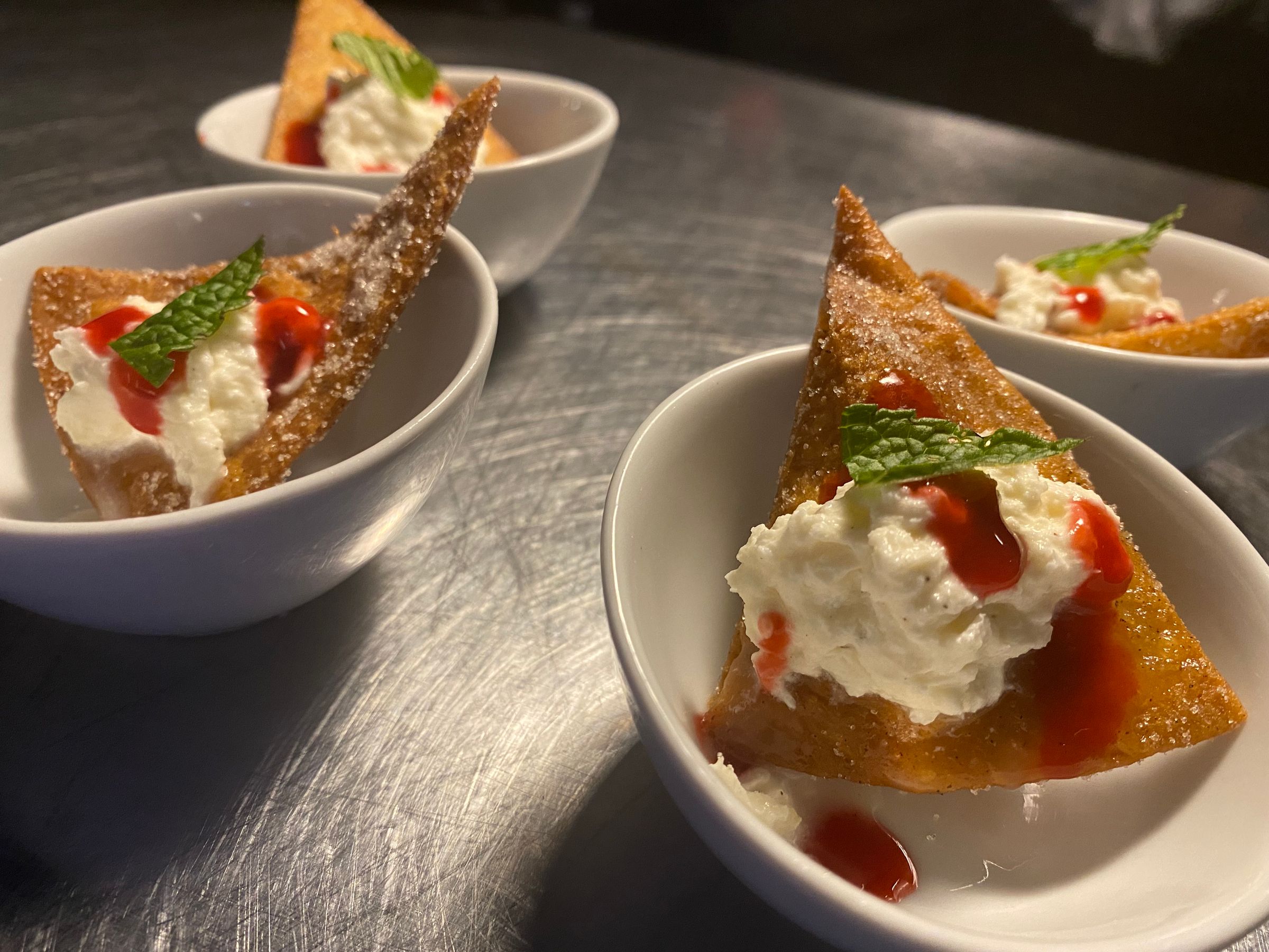 Cinnamon Sugar Corn Chip With A Homemade Whip Cream and Strawberry Syrup 