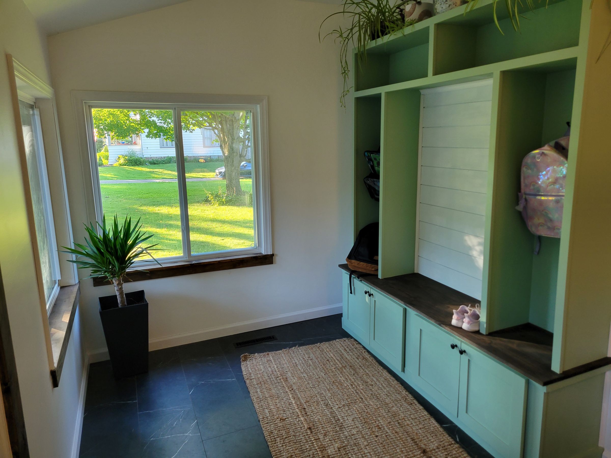 Custom built in bench for a foyer