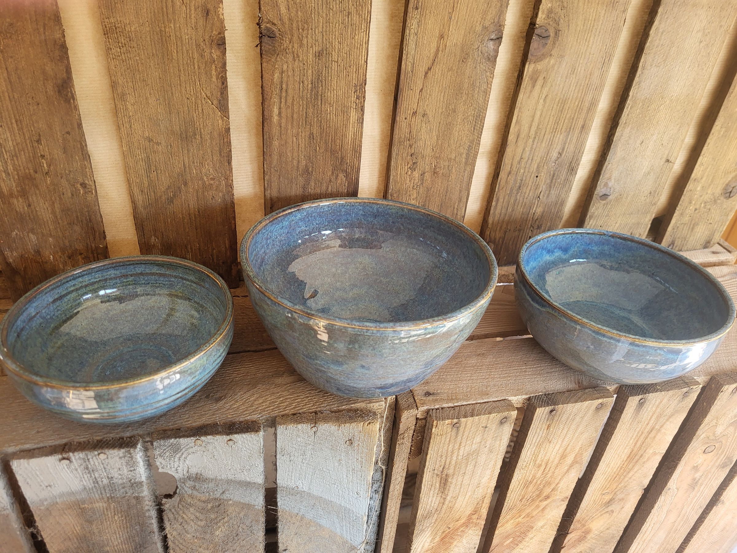 Set of blue bowls