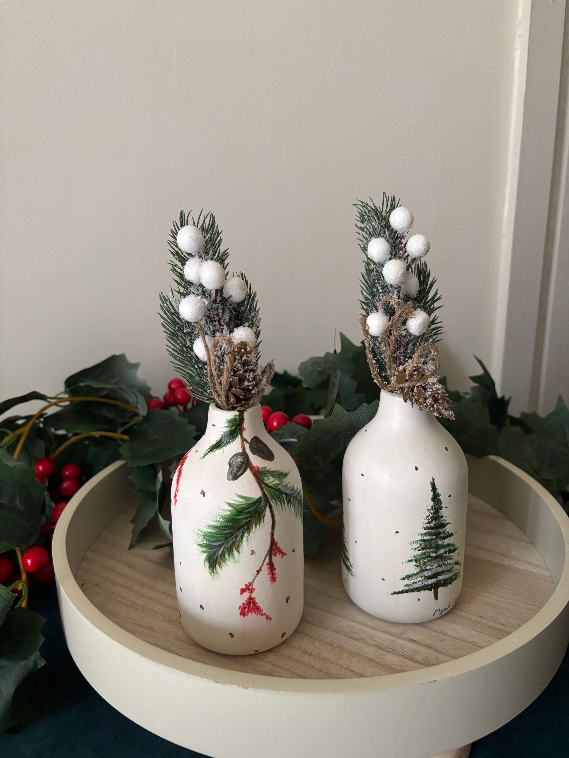 Vases - holly leaves & Christmas trees 