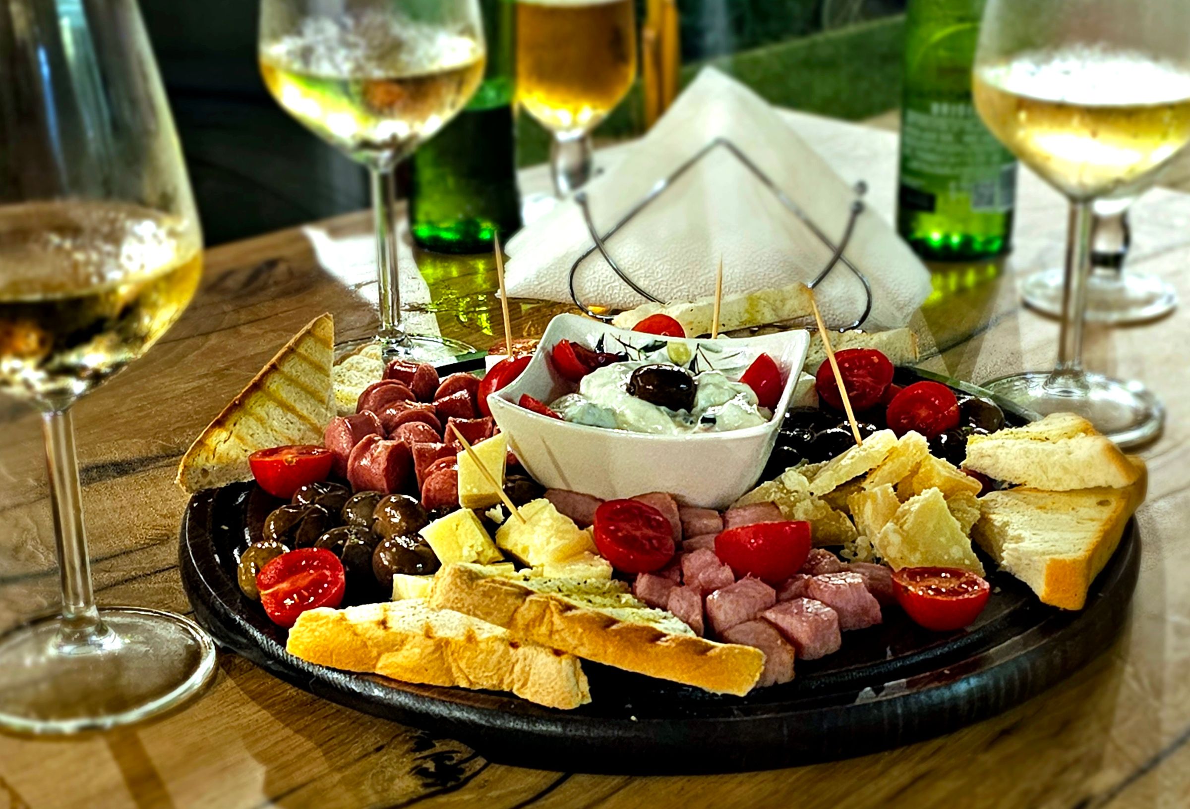 Appetizers and wine from 1st floor restaurant