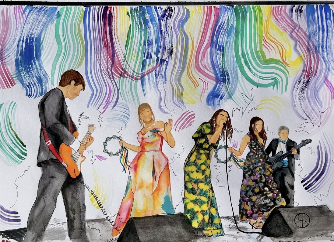 Watercolor, acrylic, and pen on paper