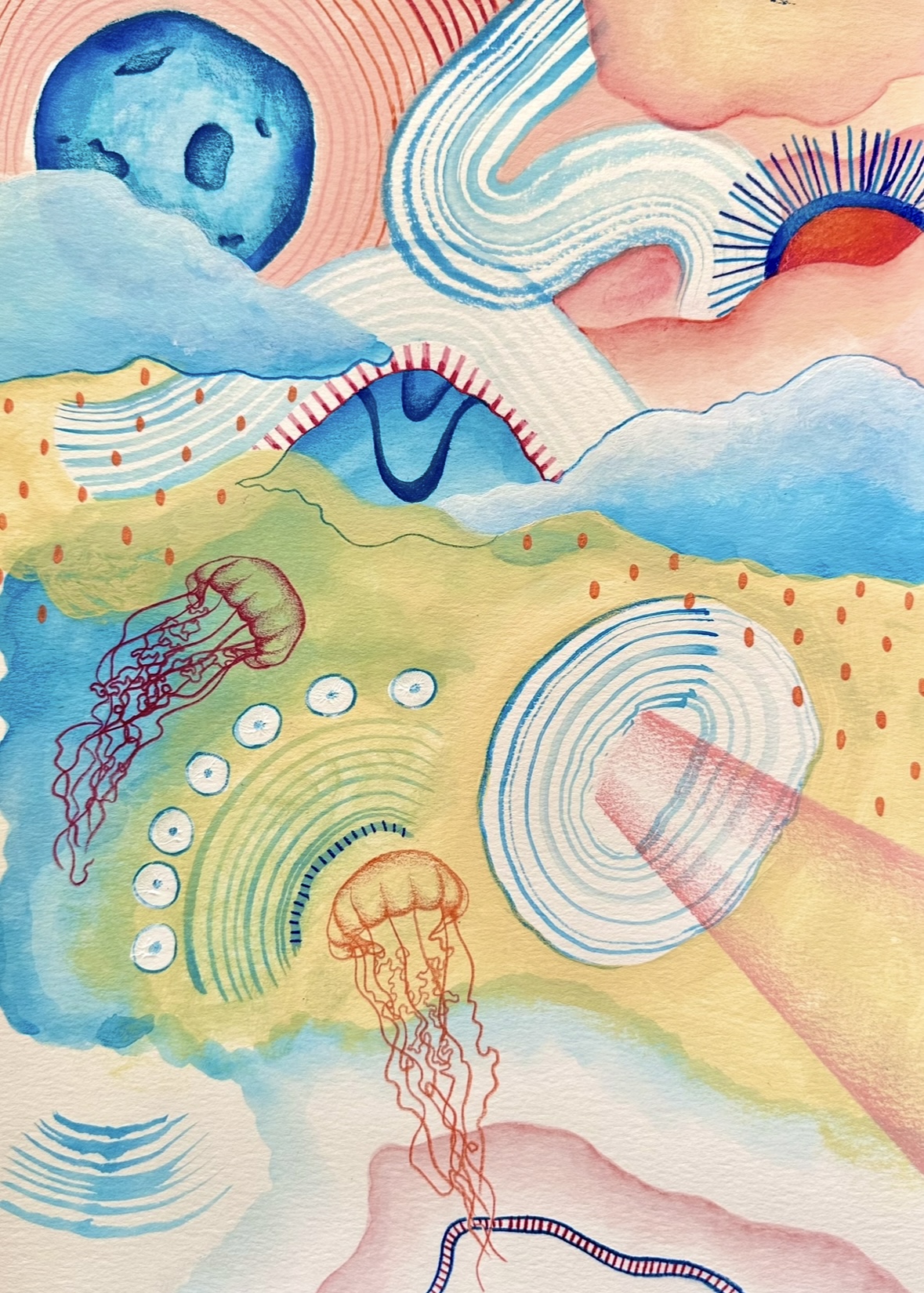 watercolor, color pencil, acrylic paint, acrylic markers, and watercolor markers