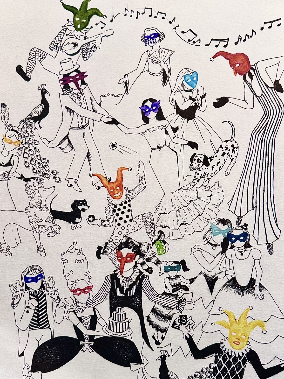 Watercolor markers & pen on paper