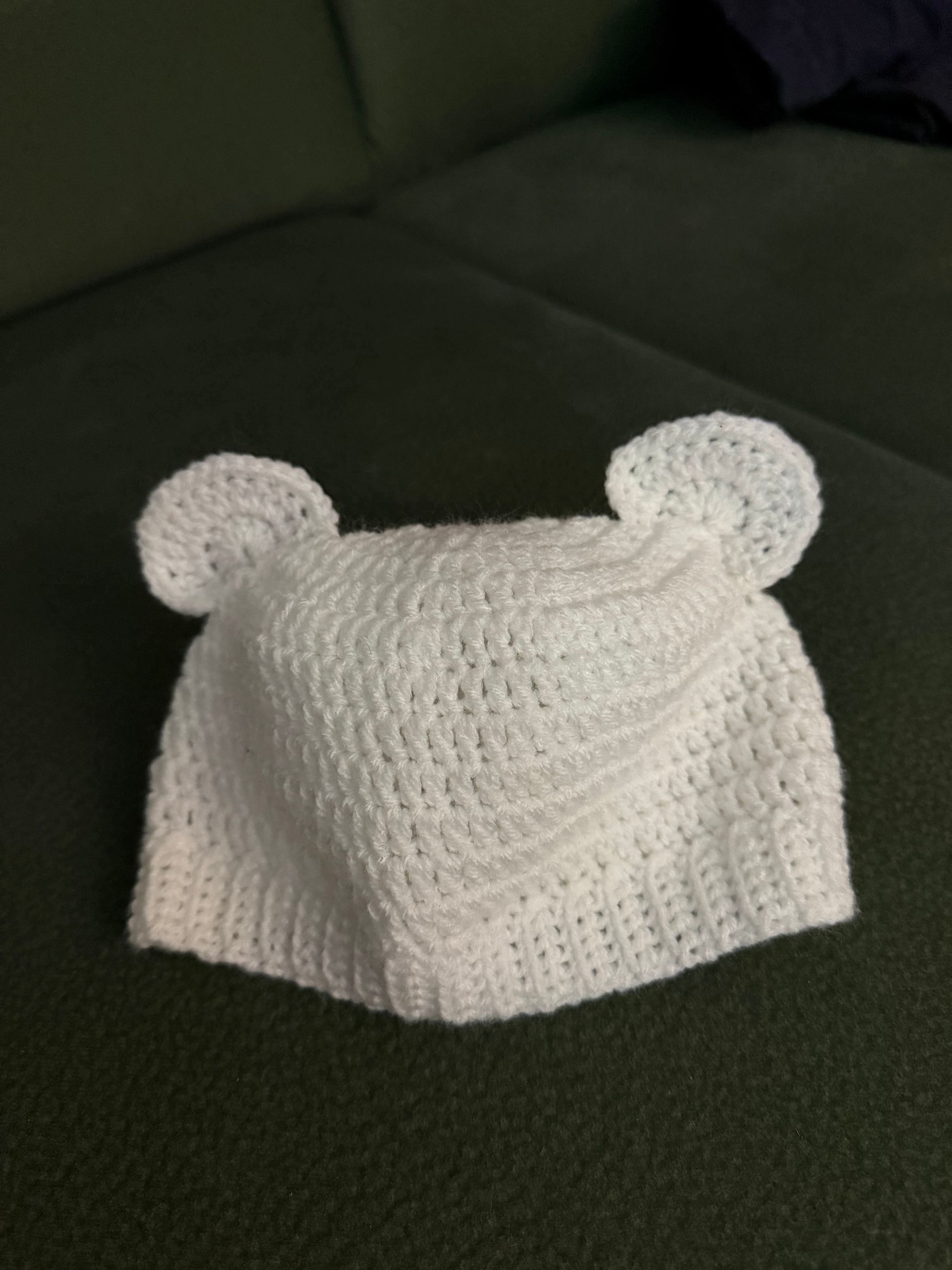 Teddy Bear Baby Hat-White