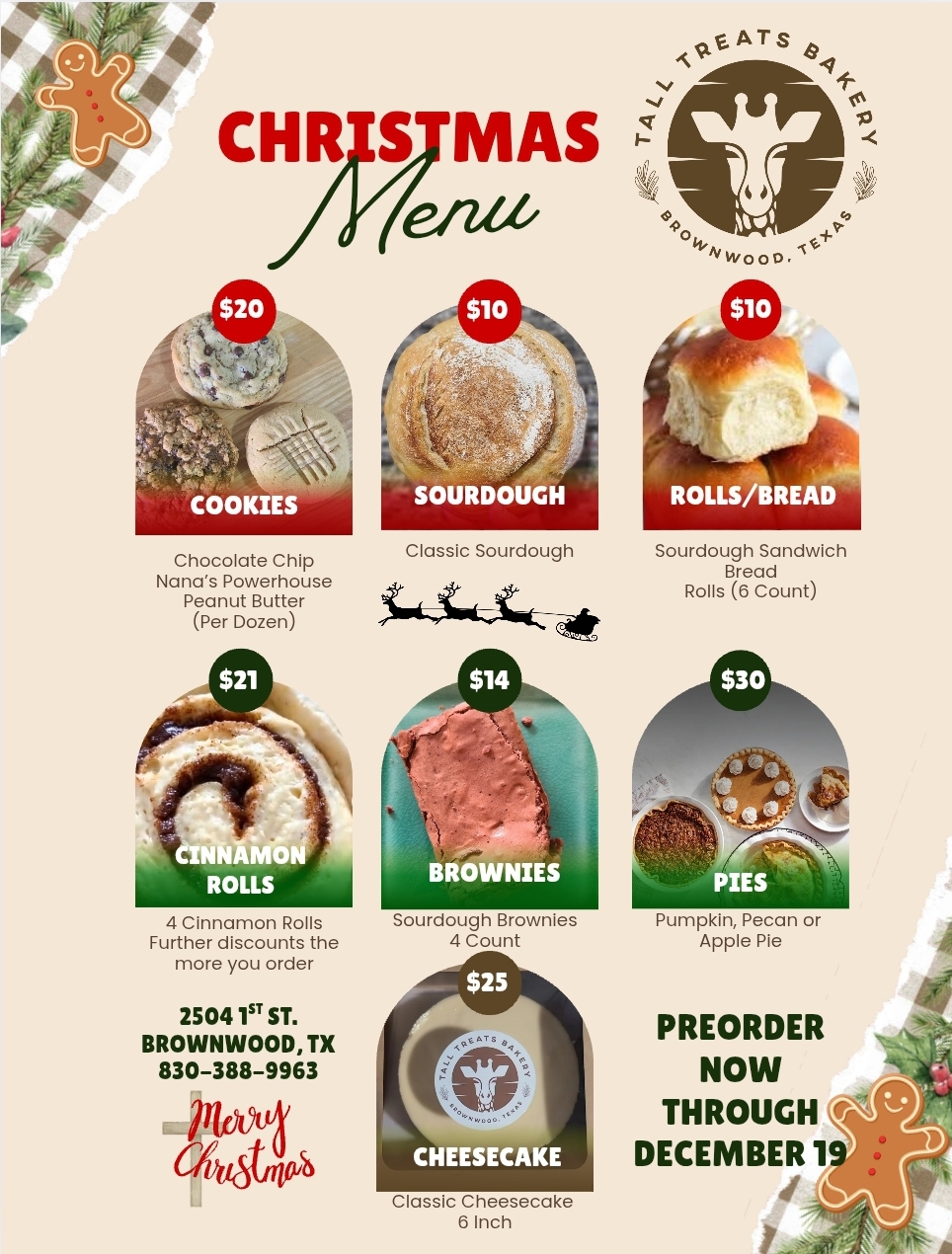 2025 Tall Treats Bakery Christmas Menu