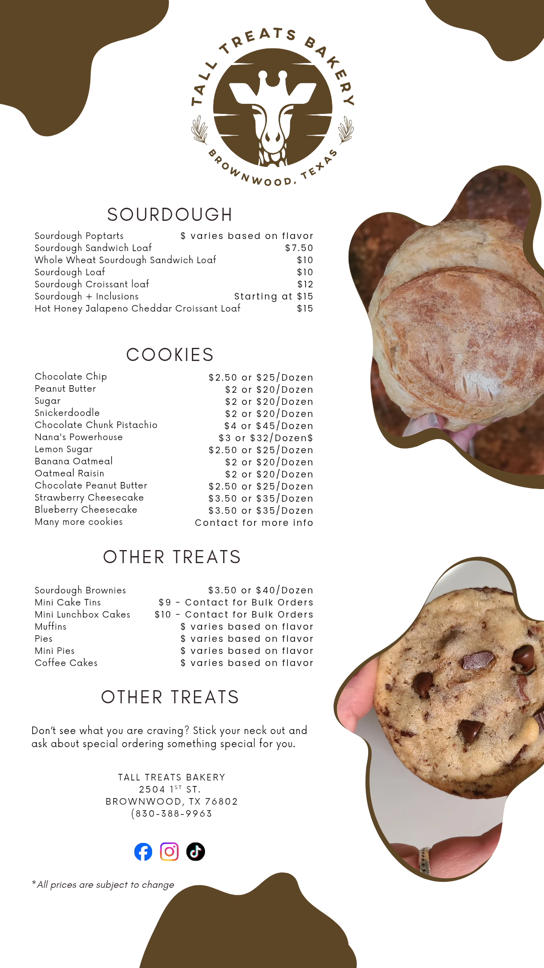 Tall Treats Bakery Menu
