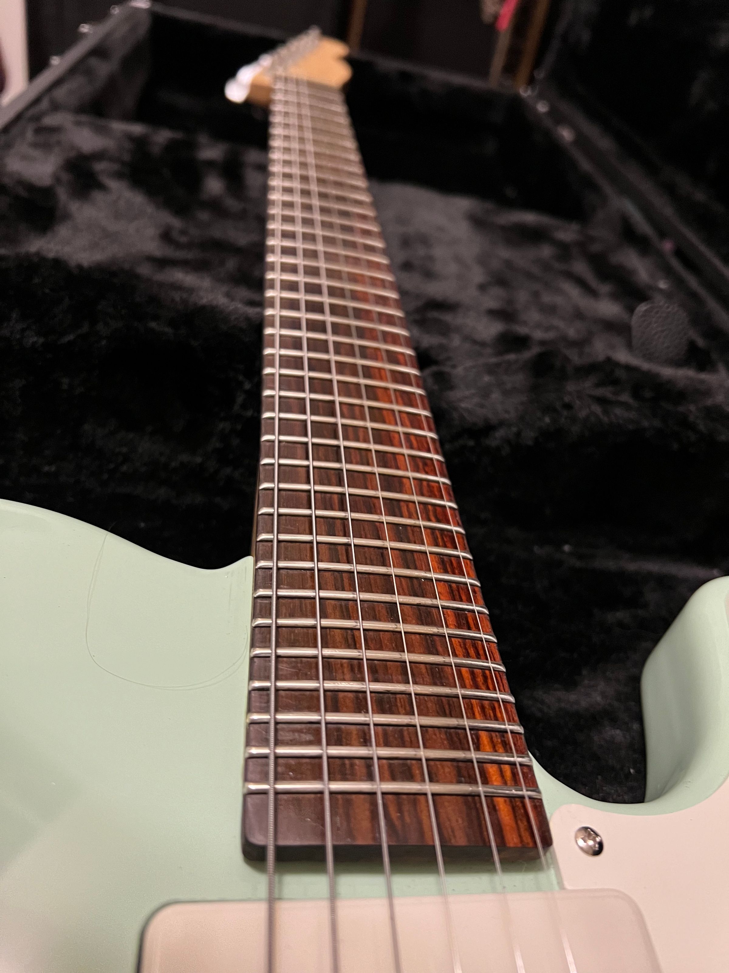 Endless frets on this custom Microtonal. Came as a raw fretted neck and dressed, neck rolled and a gas to play.