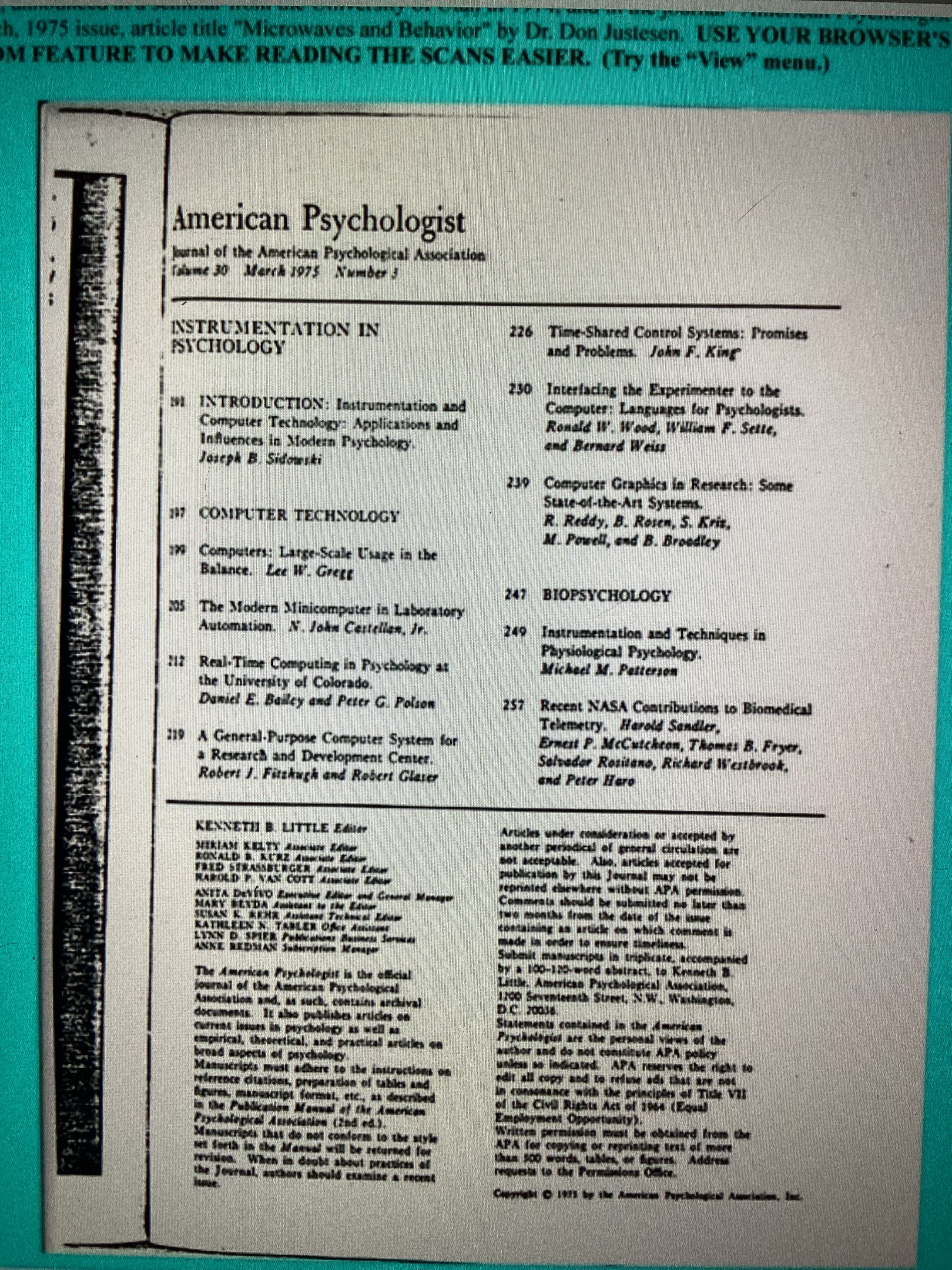 American Psychologists,Journal of the American psychological Association, Volume 30   1975  Number   3