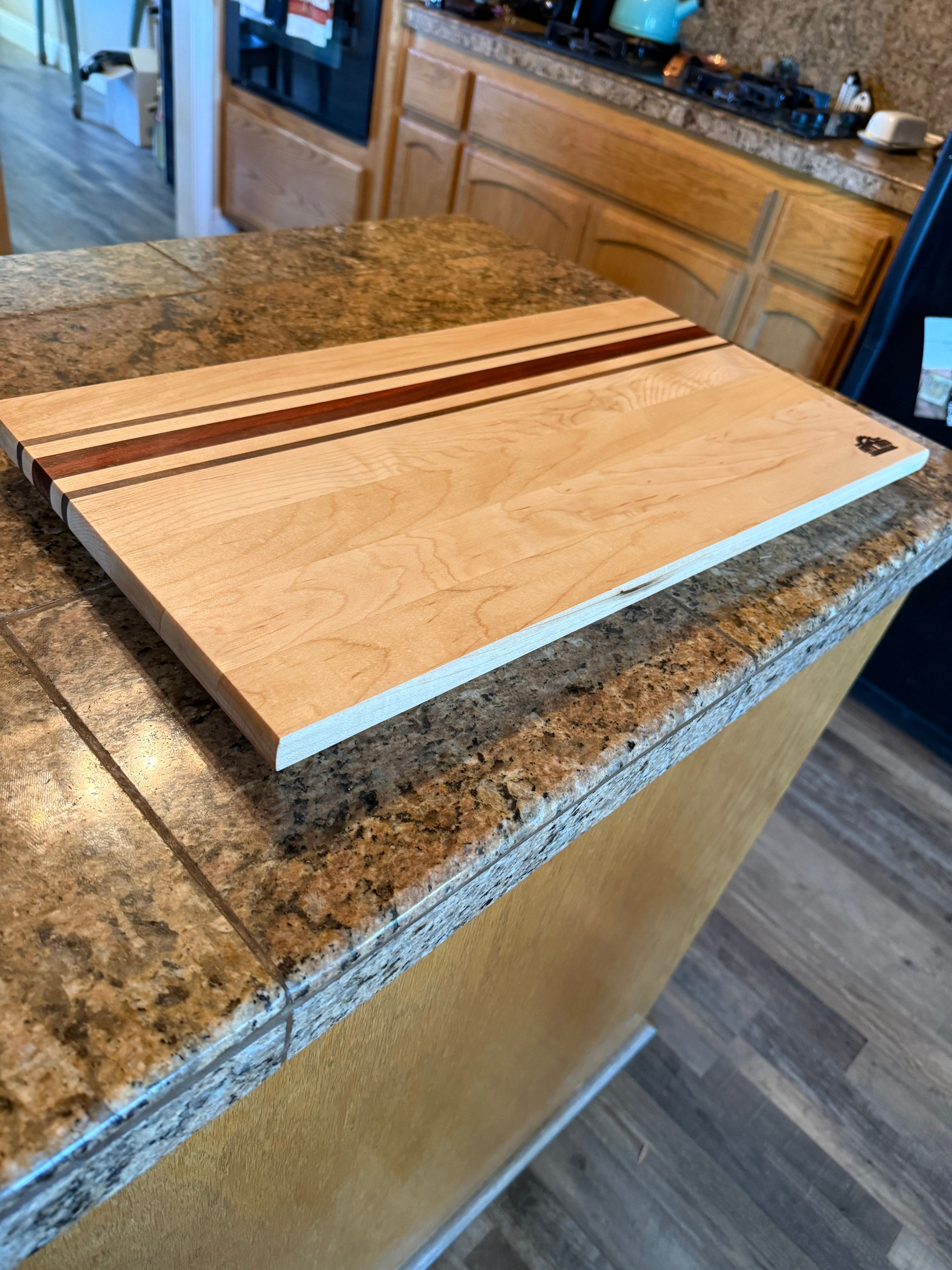 Massive Edge Grain Cutting Board. Maple, Walnut and Padauk 22" x11"