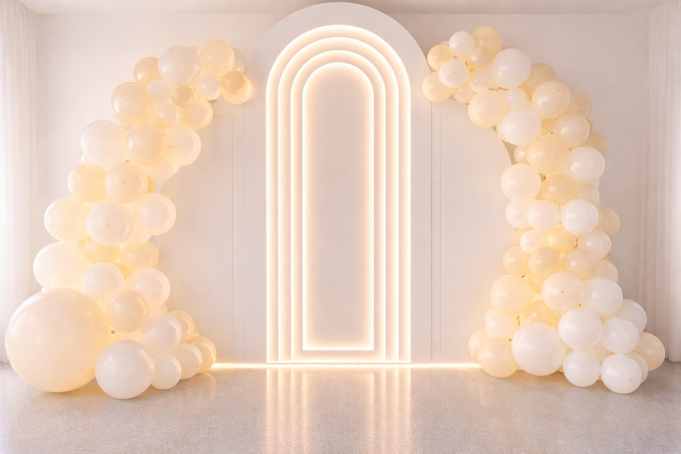 A timeless and sophisticated setup with neutral champagne and gold tones. This design brings a luxe feel to weddings, anniversaries, and elevated events.