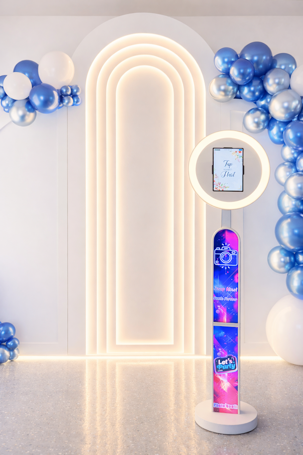 Our sleek and modern photo booth setup is designed to blend seamlessly into your event while creating a fun, interactive experience for your guests.