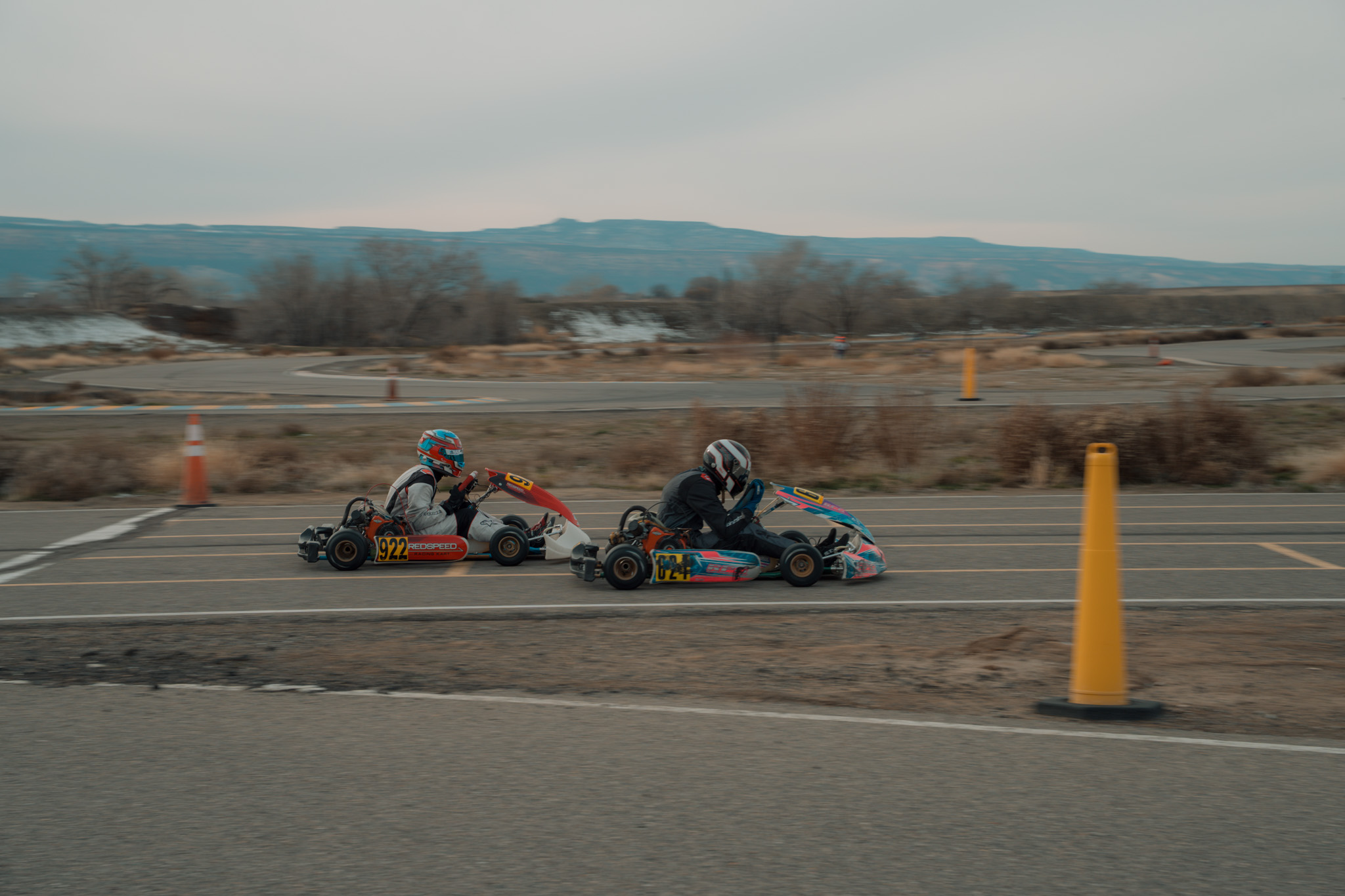 Jeremy Cooper making a move against Jacob Seger during the last lap of the GJMS Winter Series. He didn't make the pass, and placed second.