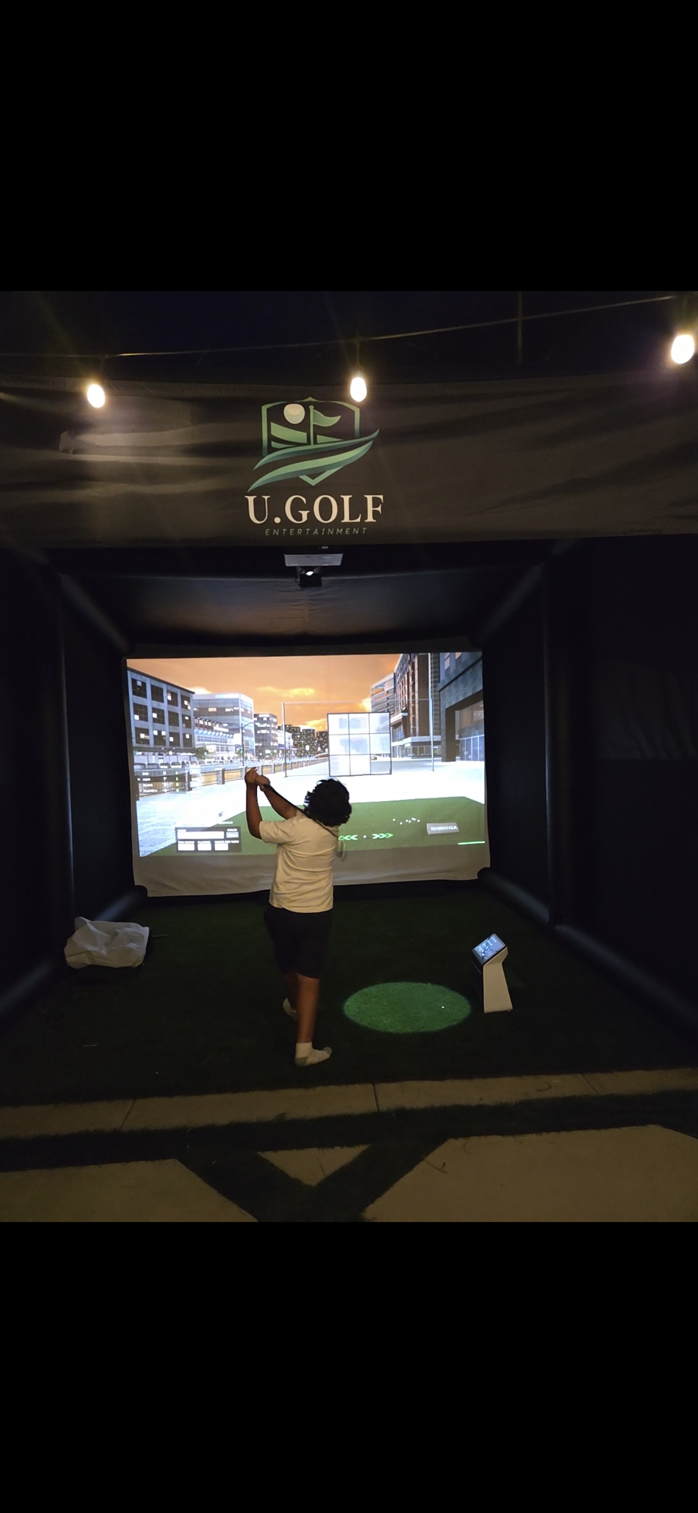 Golf Simulator inside UGOLF enclosure, course is from GSPRO, interactive games not just golf courses