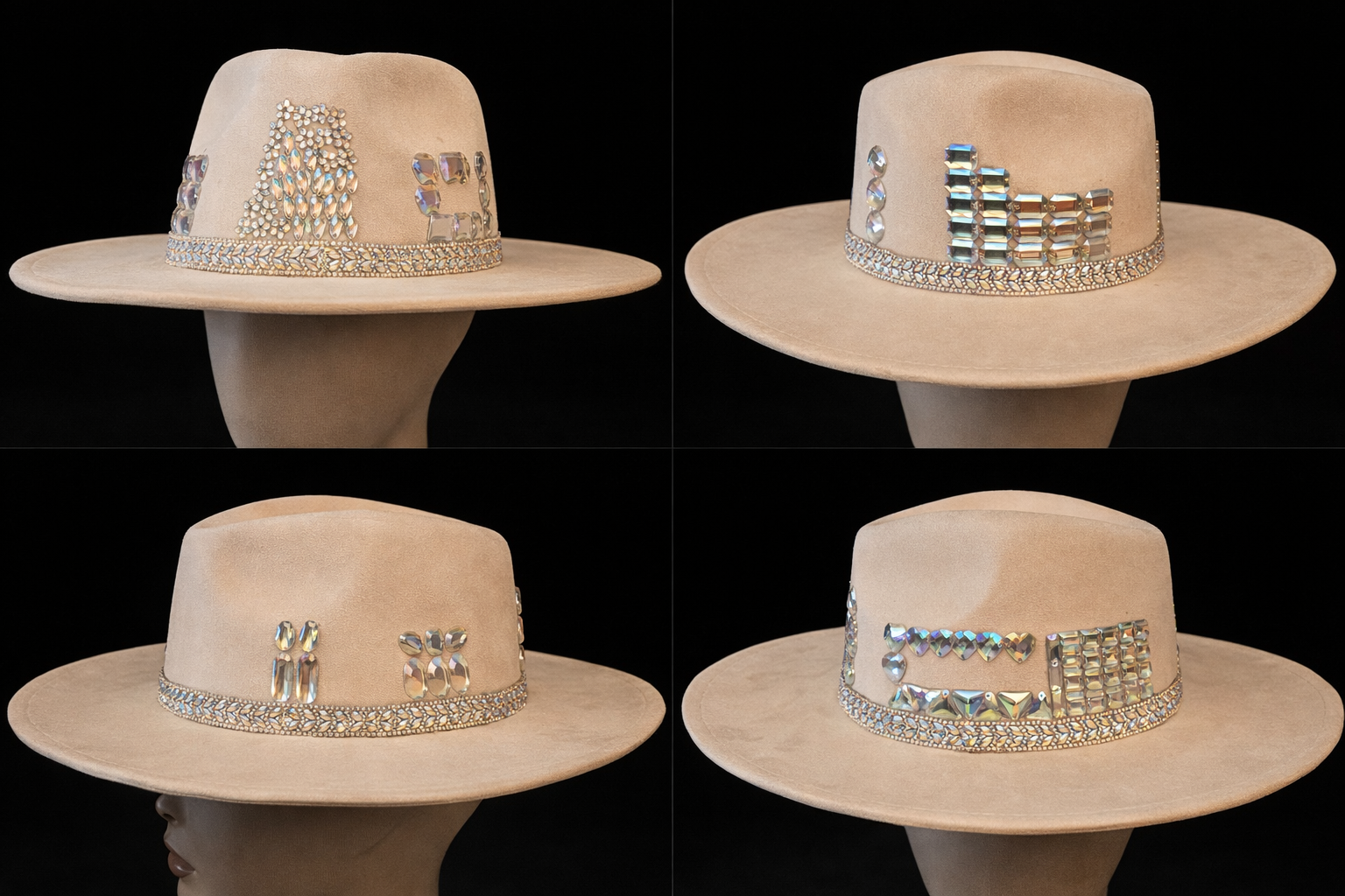 Handmade Champagne Crystal Fedora – One-of-a-Kind Luxury Statement Hat
