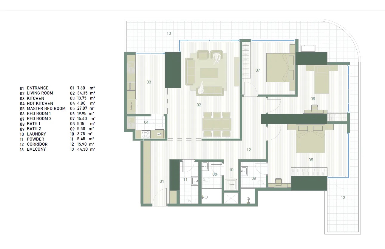 3+1 / Type 1 / 266 m² | Towers A & C