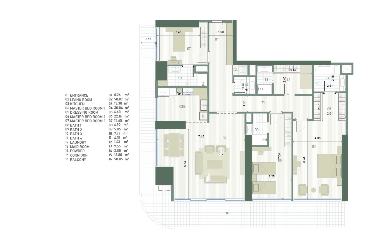 4+1 / Type 1 & 2 / 320 m² | Tower B