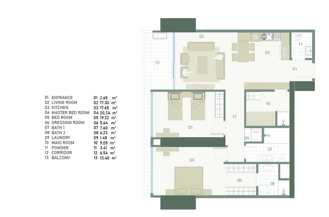 3+1/2+1 / Type 3 / 171 m² | Towers A & C