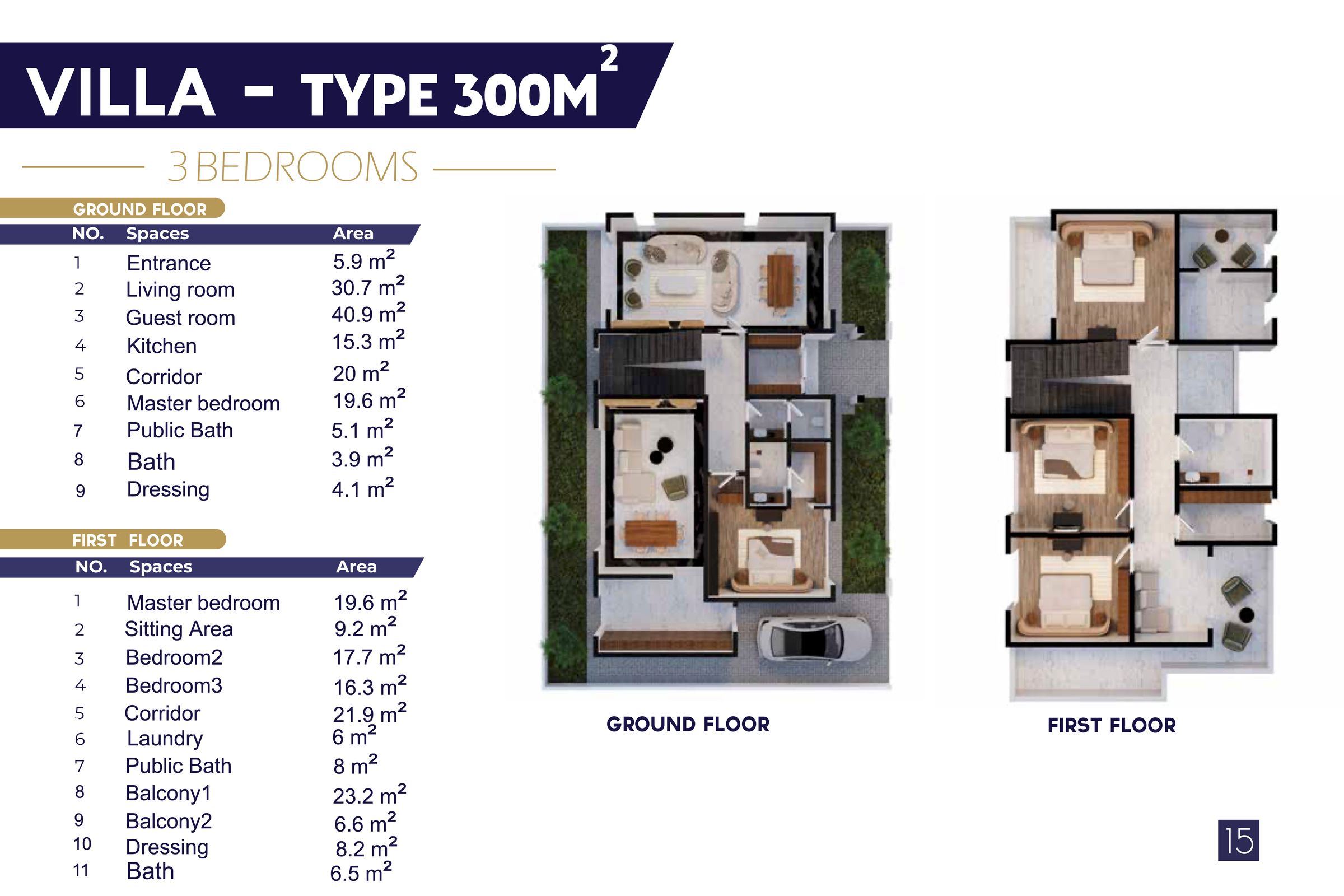 Type B | 300 m² | Floors: 2 / Bedrooms: 3